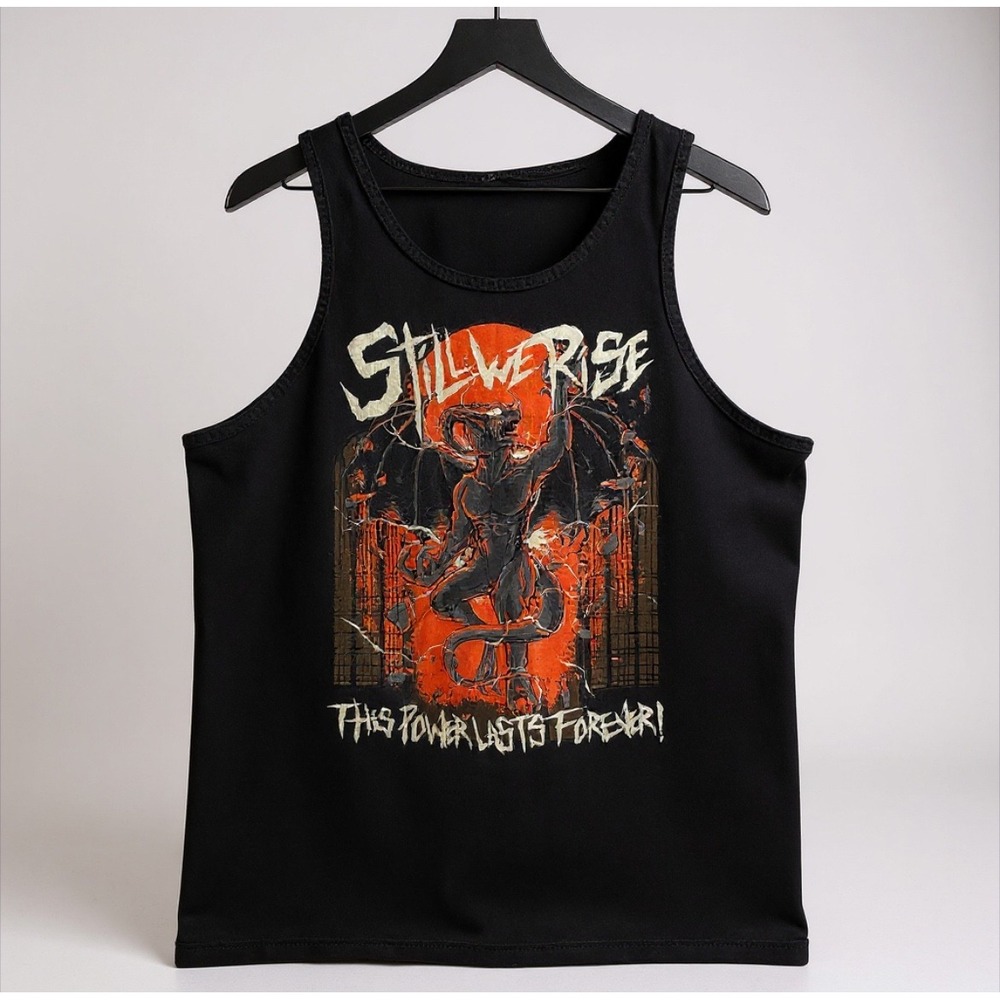 Black Graphic Muscle Tank XL Distressed Cut Off Sleeveless Grunge Streetwear Tee